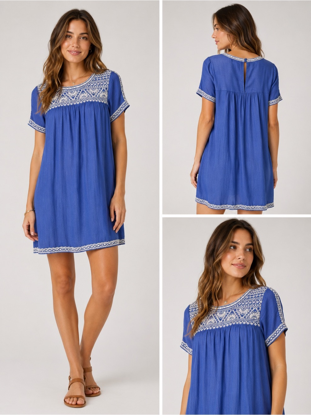 Lucky Brand Navy Blue Embroidered Tunic